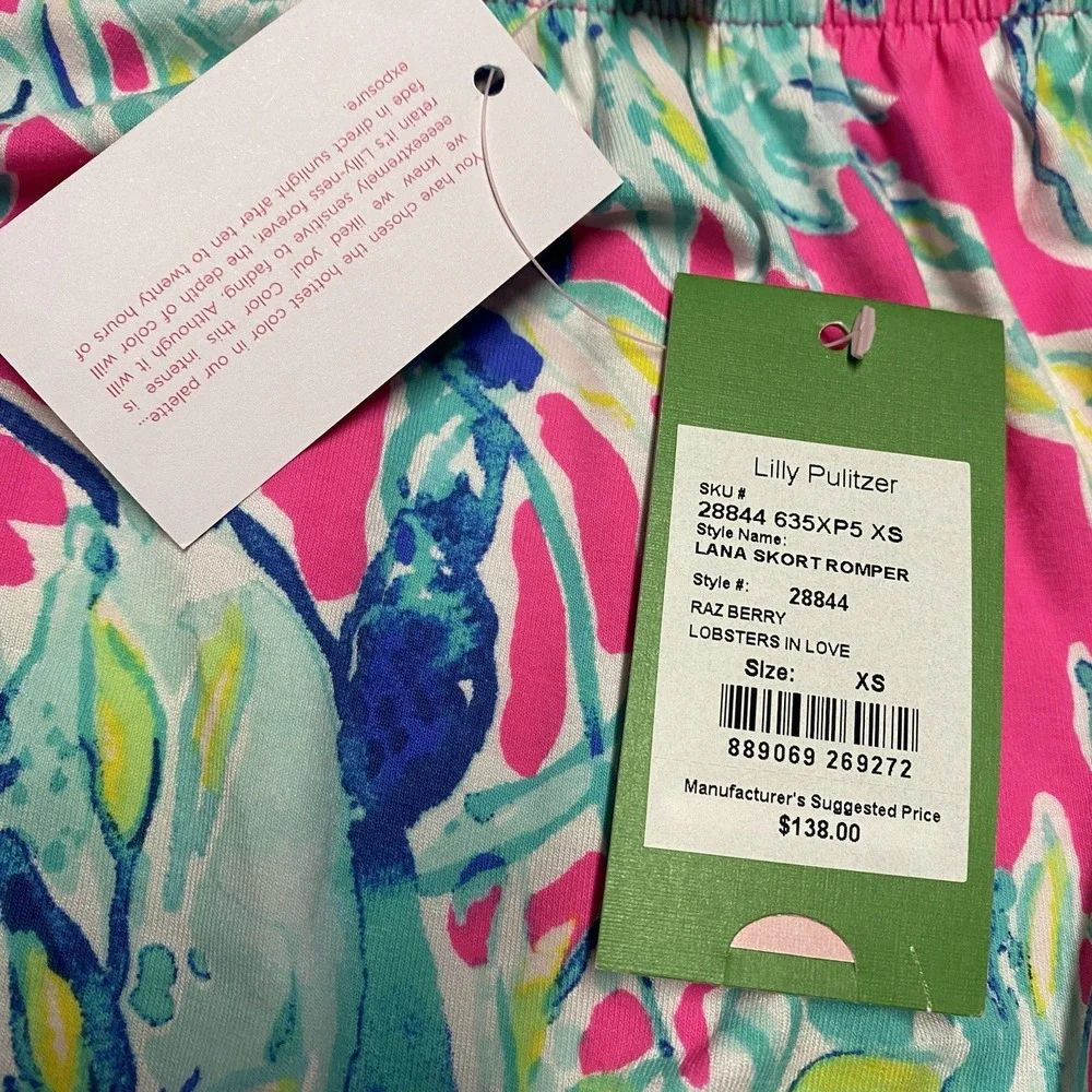 Lilly Pulitzer Lana Skort Romper XS Raz Berry Lobsters In Love NEW - Picture 4 of 9